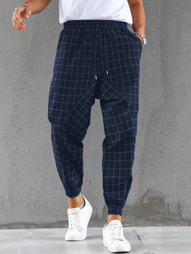 European And American Plaid Casual Trousers Fashion Drawstring