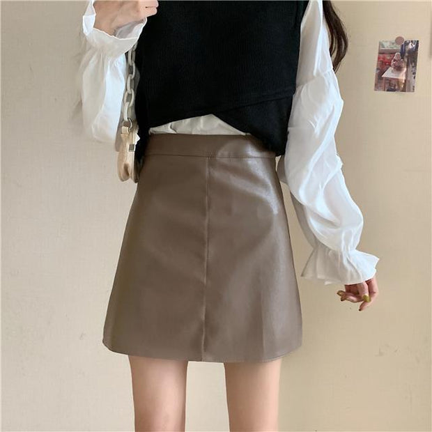 Anti-exposure Half-body Versatile PU Leather Skirt