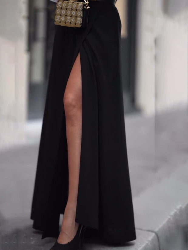 Solid Color Slit Maxi Skirt