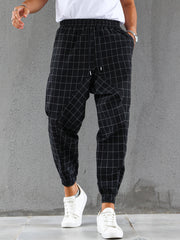 European And American Plaid Casual Trousers Fashion Drawstring