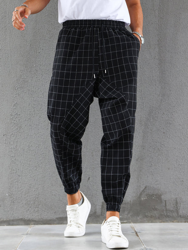 European And American Plaid Casual Trousers Fashion Drawstring