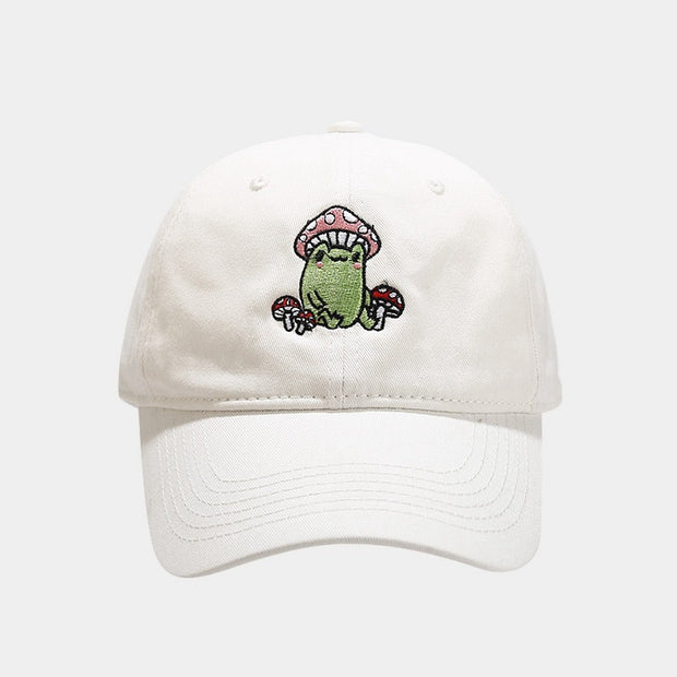 Cute Cartoon Frog Mushroom Embroidered Baseball Cap