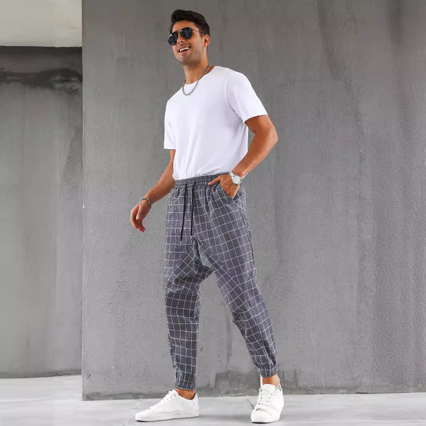 European And American Plaid Casual Trousers Fashion Drawstring