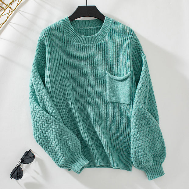 Loose Pockets Knitwear For Lantern Sleeve Sweater Women