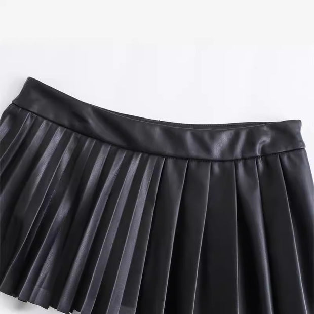 Women's Fashion Casual Pleated Imitation Leather Mini Skirt