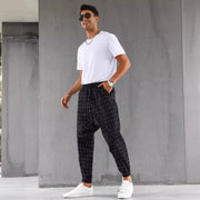 European And American Plaid Casual Trousers Fashion Drawstring