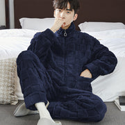 Pajamas Men's Jacquard Flannel Loose Fleece-lined Warm Loungewear