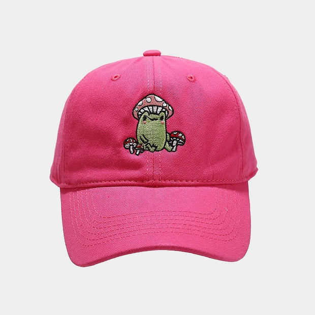 Cute Cartoon Frog Mushroom Embroidered Baseball Cap