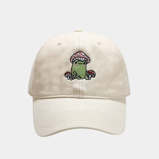 Cute Cartoon Frog Mushroom Embroidered Baseball Cap