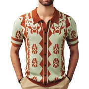 Jacquard Men's Knitted Shirt Lapel Cardigan Short Sleeve Polo Shirt