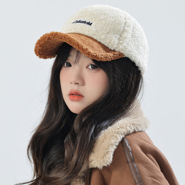 Autumn Winter Color Matching Fashion All-match Plush Warm Peaked Cap