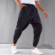 European And American Plaid Casual Trousers Fashion Drawstring