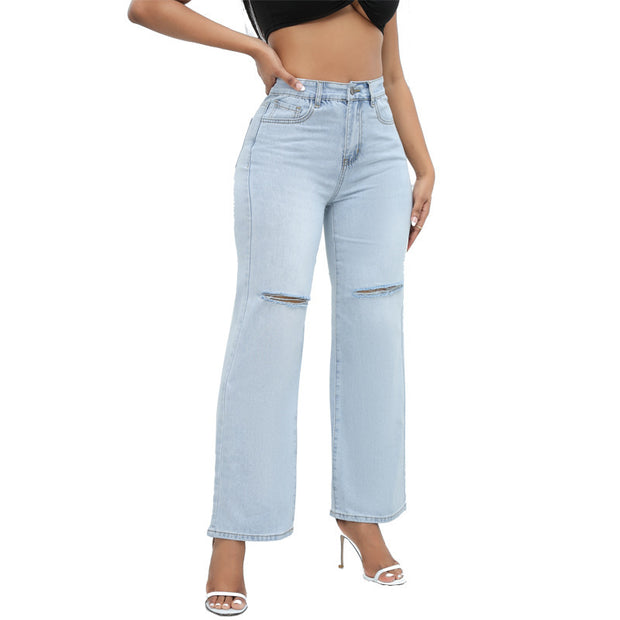 Elegant Ripped Wide-leg Jeans Women