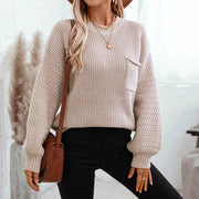 Loose Pockets Knitwear For Lantern Sleeve Sweater Women