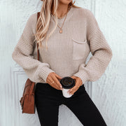 Loose Pockets Knitwear For Lantern Sleeve Sweater Women