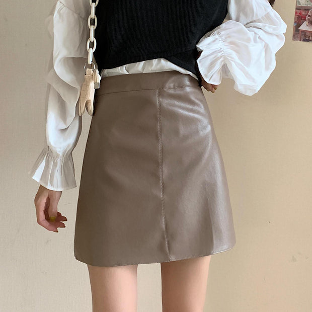 Anti-exposure Half-body Versatile PU Leather Skirt