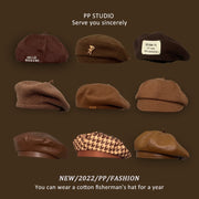 Brown Hat Female British Retro Spring And Autumn Octagonal Beret