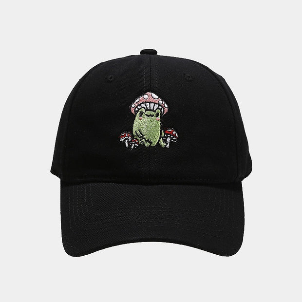 Cute Cartoon Frog Mushroom Embroidered Baseball Cap