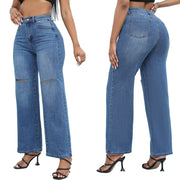 Elegant Ripped Wide-leg Jeans Women