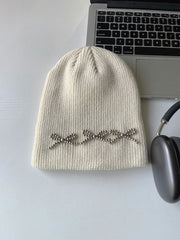 Fashion Beads String Bow Woolen Cap Women