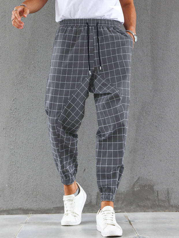 European And American Plaid Casual Trousers Fashion Drawstring