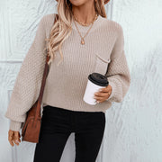 Loose Pockets Knitwear For Lantern Sleeve Sweater Women