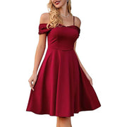 Retro Spaghetti Straps Off-shoulder Waist Sexy Dress