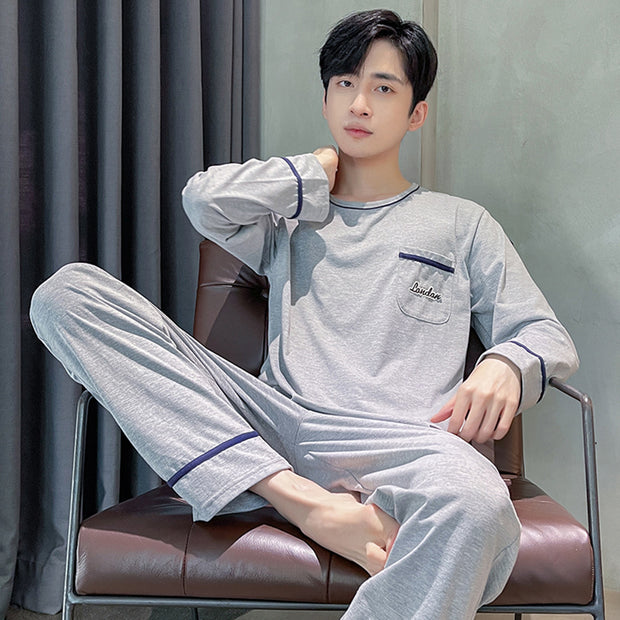 Men's Long Sleeve Cotton Simple Loose Plus Size Pajamas