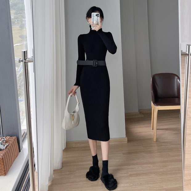 French Style Turtleneck Base Inner Knitted Dress